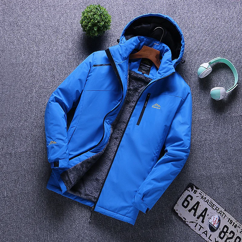Осенний и зимний плащ куртка мужская на подкладке уличная одежда из плотного бархата с хлопковой подкладкой одежда для рыбалки и альпинизма - Цвет: Cai lan Men s