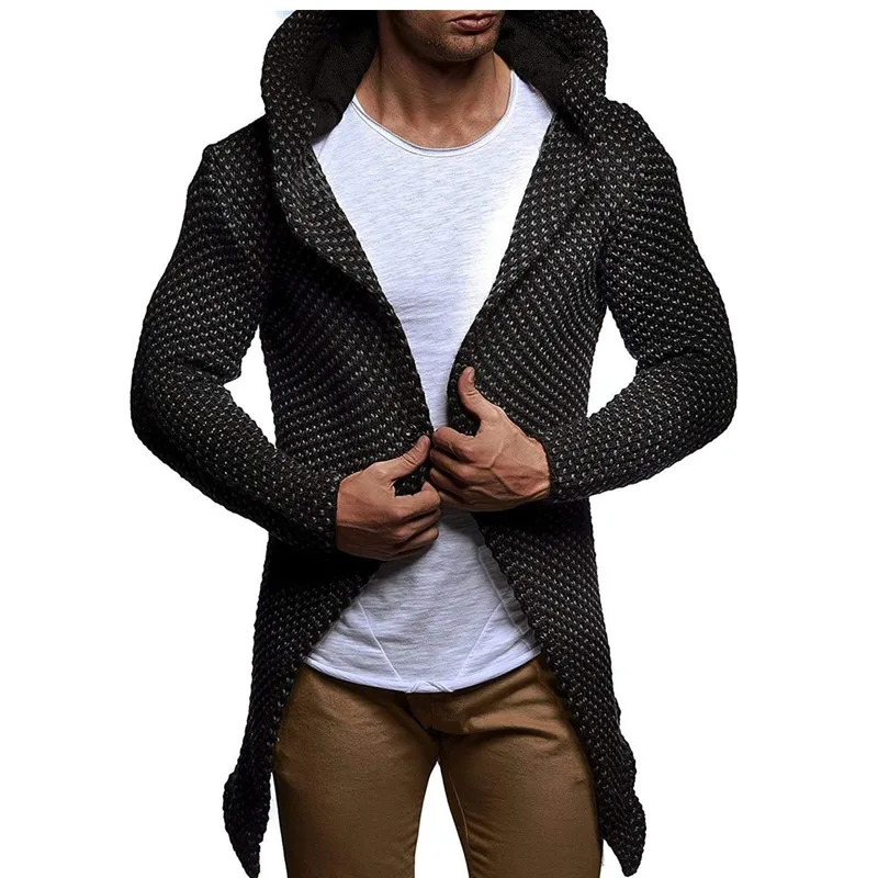 Dropshipping 2019 Brand Quality Cardigan Men Coats Solid Hooded Sweaters Men Fashion Long Thick Warm Winter Sweater Men Outwear