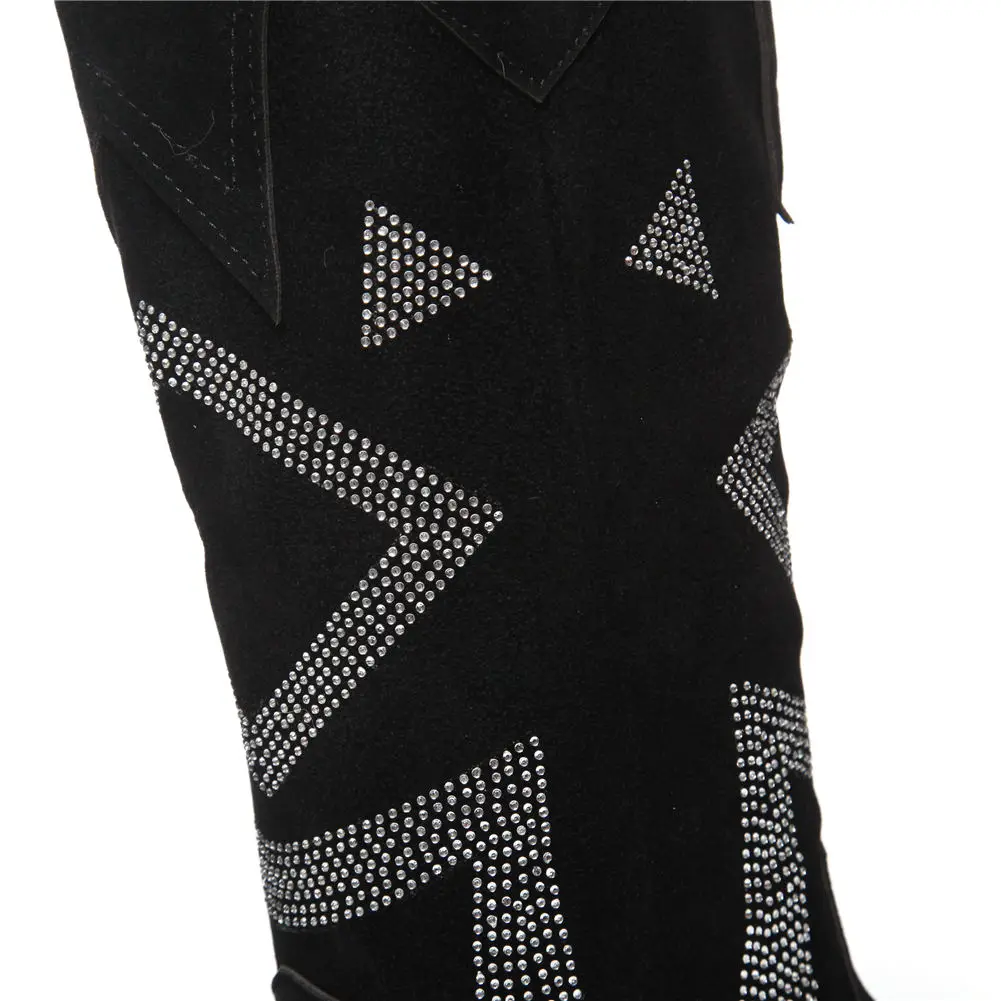 Karinluna/новый фирменный дизайн, ковбойские сапоги размера плюс 46 Женская обувь на не сужающемся книзу массивном каблуке Обувь Ковбойские