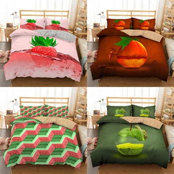 

Homesky 3d Fruit Bedding Set Strawberry Printed Duvet Cover King Queen Size Quilt Cover Comforter Cover Set 3Pcs bedclothes