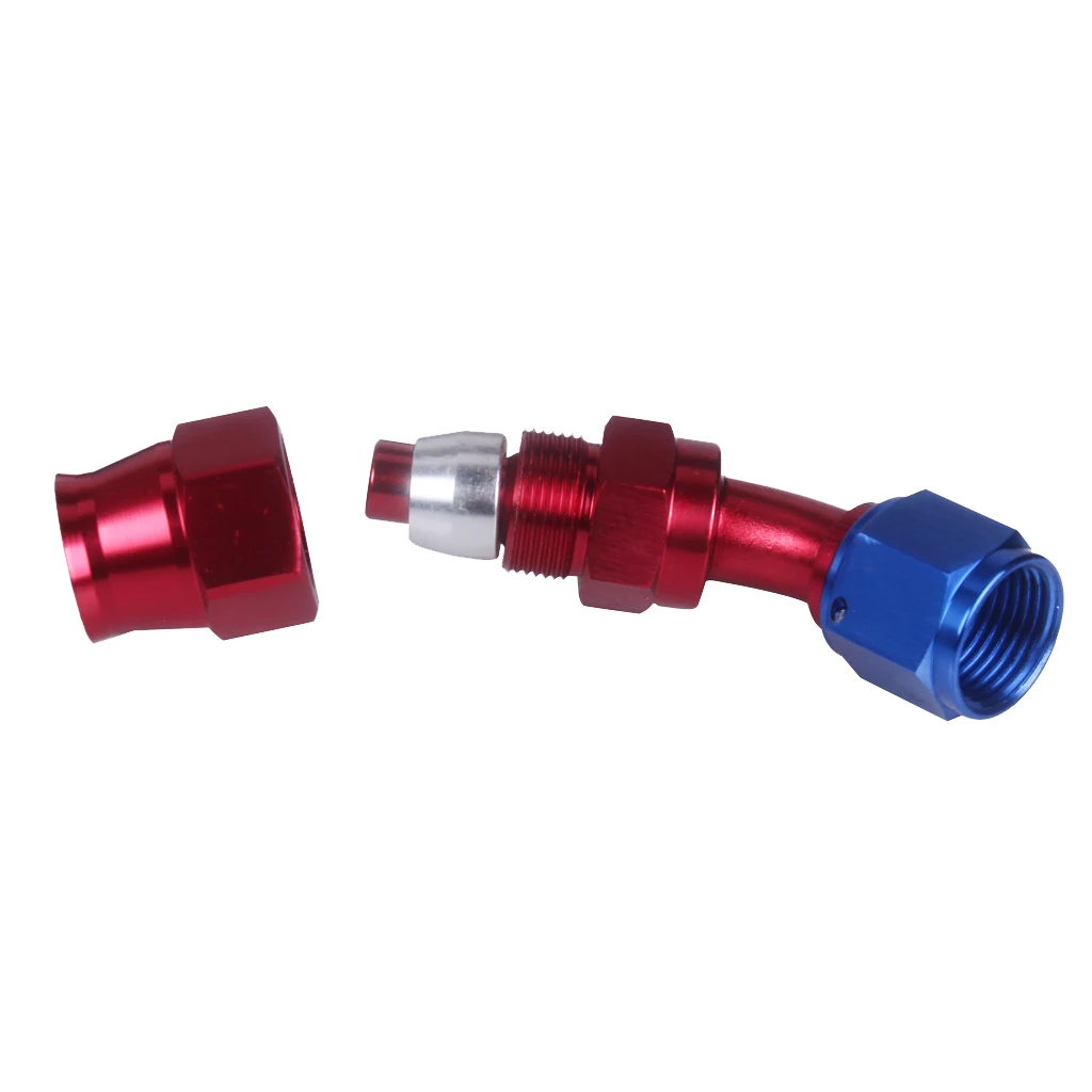 AN 8 45 Degree Swivel Oil Fuel Hose End Fitting Adapter Aluminum red/blue anodized