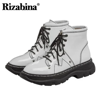 

Rizabina Women Shoes Real Leather Ankle Boots Lace Up Round Toe Thick Bottom Shoes Stylish Shoes Female Footwear Size 34-40