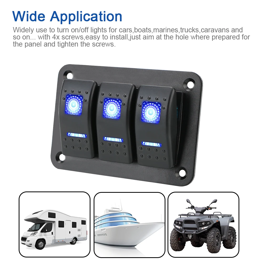 Versatile 3-Gang Rocker Toggle Switch Panel with Circuit Breaker