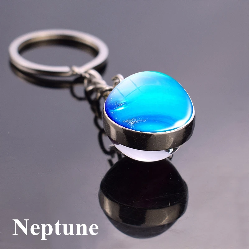 neptune Keychain Луна земля Туманность космическая галактика брелок Солнечная система планета брелок солнце Марс двухсторонний стеклянный шар брелок - Цвет: neptune Keychain