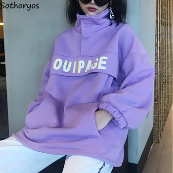 

Hoodies Women Streetwear Soft Loose Letter Printed Large Size Plus Velvet High Quality Ulzzang Korean Style Womens Sweatshirts