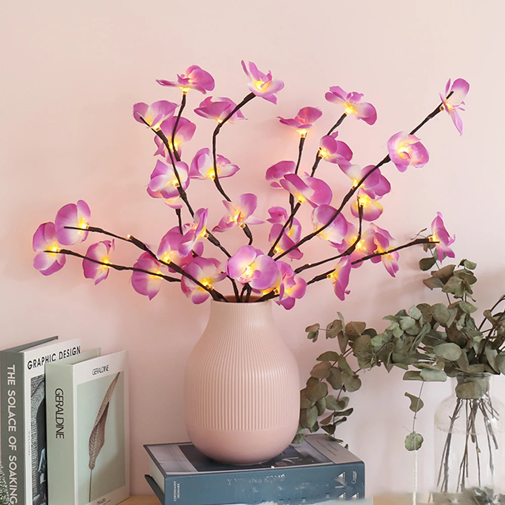 

LED Orchid Branch Lamp Battery Powered Decorative Lights Tall Vase Filler Flower Twig Lighted Branch For Home Christmas Decor