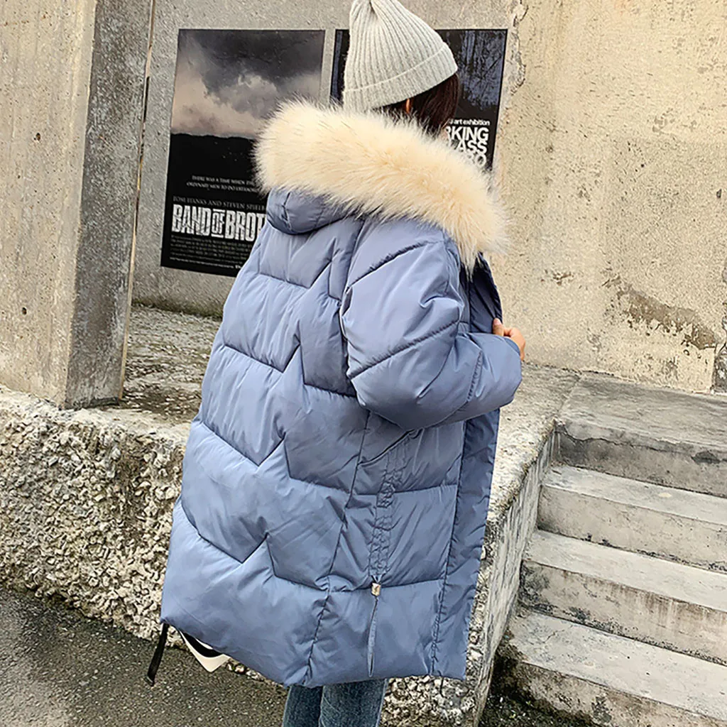 Теплые зимние куртки женские модные парки с хлопковой подкладкой повседневные длинные пальто с капюшоном плотные на молнии зауженный Большие размеры длинная парка# J30