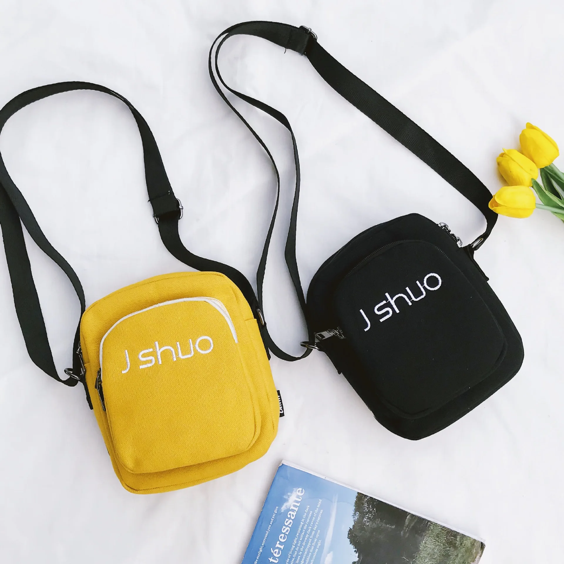 

Harajuku Hipster Lettered Canvas Haversack Menderya Korean-style Casual Versatile Shoulder Square Sling Bag