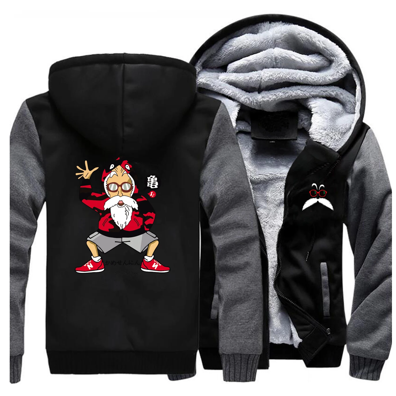 Master Roshi, толстовки для мужчин, Dragon Ball, новинка зимы, горячая Распродажа, уличная одежда, реглан, мужские толстовки, хип-хоп, модное пальто, плотное - Цвет: Dark Gray Black