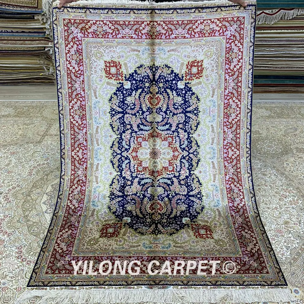 Yilong 4'x6' ручной работы Цветочные персидские ковры изысканный турецкий Шелковый ковер(ZQG231A