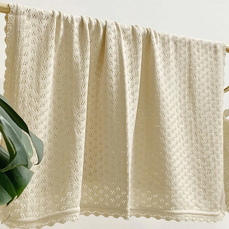 Baby Knitted Cotton Blanket 92x86cm Newborn Receiving Swaddle Wrap with Flower Edge Bath Towel Infant Bedding Stroller Cover 5