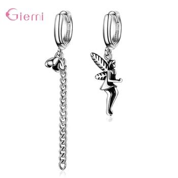 

Cute Little Flower Fairy Asymmetric Thai Silver Earrings For Women Girl 925 Sterling Silver Hoop Earrings Fine Jewelry