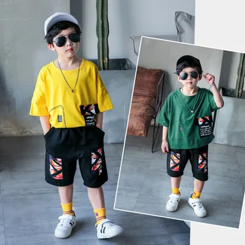 

Factory Direct Sale Kids Boys Clothes Set Cotton Summer Suit 4-12Y Children Korean Fashion Loose Handsome Short-sleeve Shorts