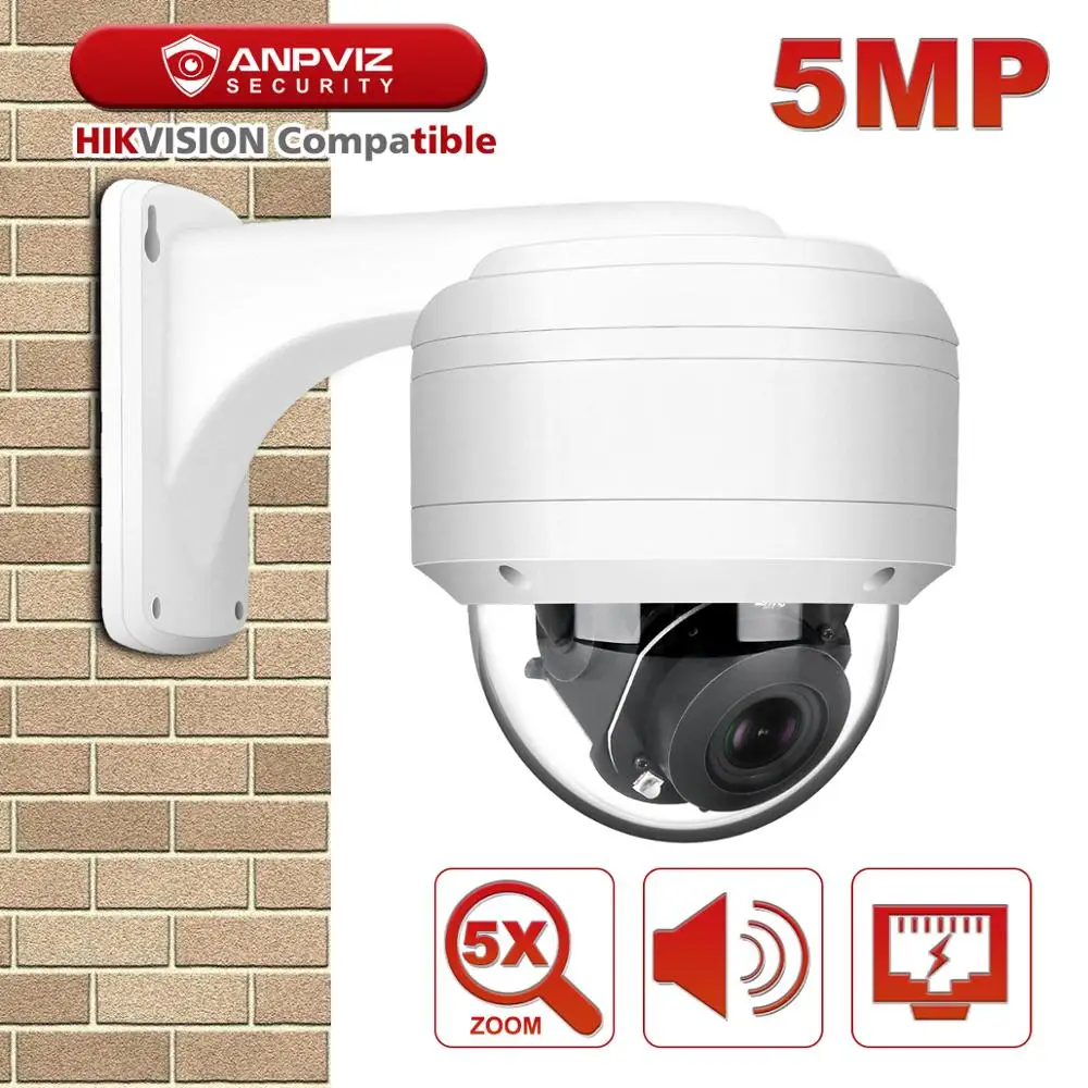 Hikvision совместимый Anpviz 5MP POE IP Камера PTZ 5X масштабирования Встроенный микрофон