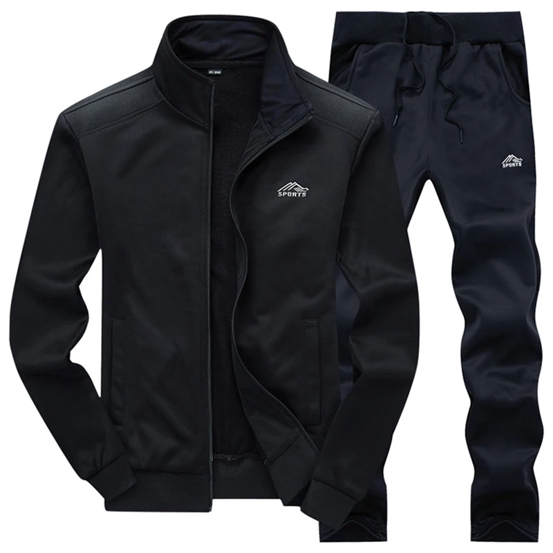 Promotion Olevo Men's Cardigan Solid Printed  Long Sleeve Sweatshirt Bodybuilding Fleece Sweatsuit + Long Sweatpants Casual Sports Suit