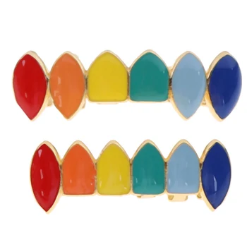 

Colorful Hip Hop Gold Teeth Grillz Top & Bottom Grills Dental Mouth Teeth Caps Cosplay Party Tooth Rapper Jewelry Gift