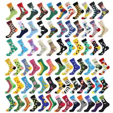 Хлопчатобумажные забавные носки для женщин и мужчин, новинка года, милые осенне-зимние новогодние носки с Санта Клаусом, рождественскими фруктами, животными, рыбами, счастливыми носками PEONFLY