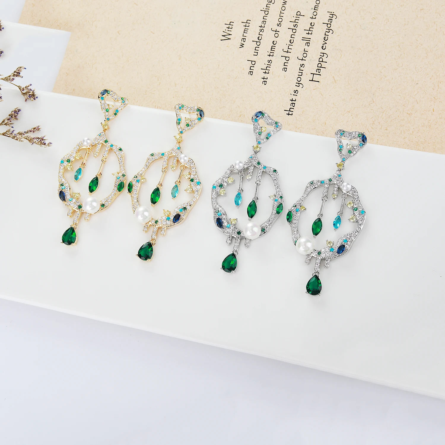 Cubic Zircon CZ Leaves Earrings for Wedding, Crystals Flower Earring for Bride, Women Girl Birthday Party Jewelry CE11460