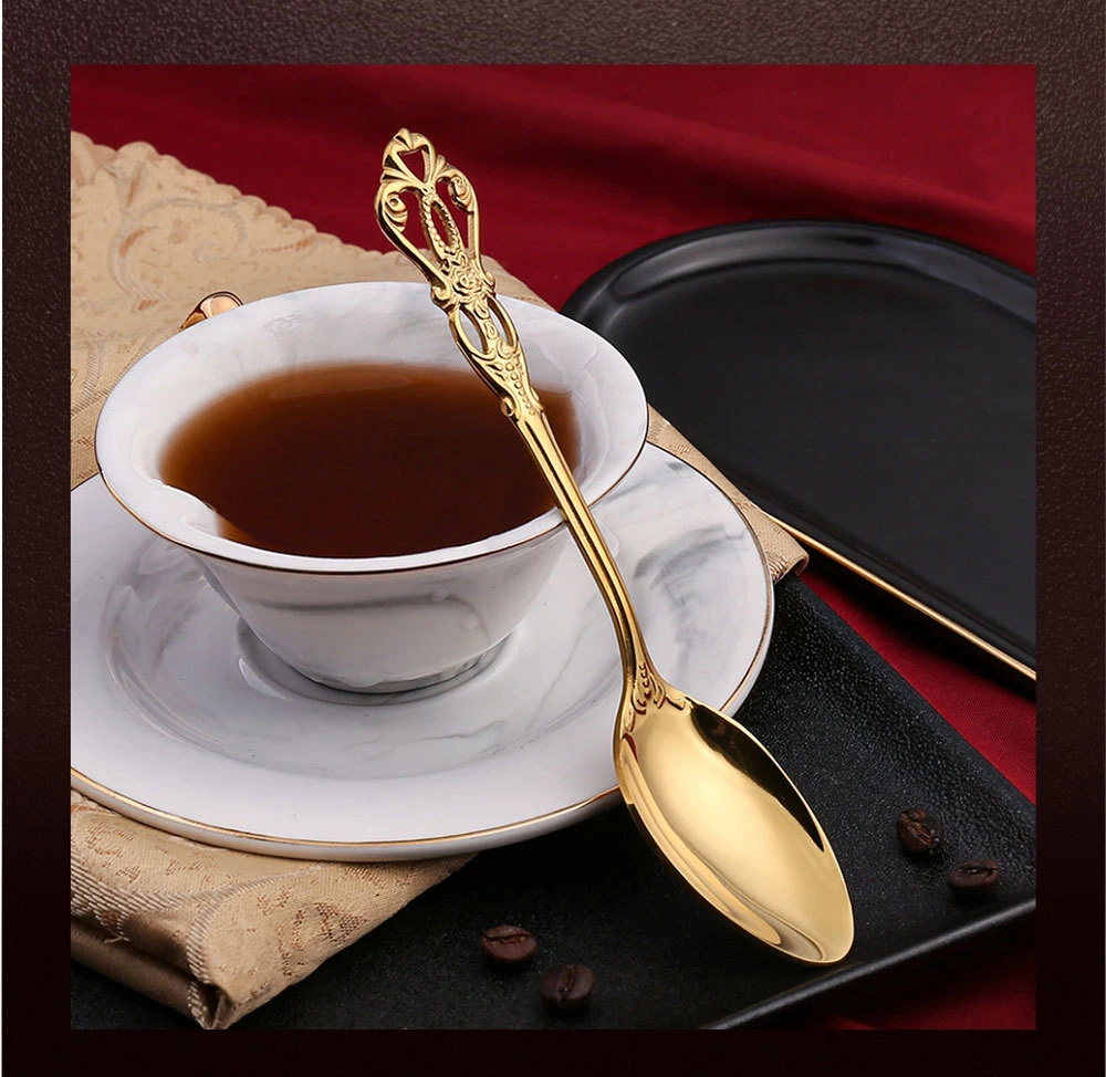 Description Picture 5 of item6pcs Stainless Steel Cutlery Set Gold Dinnerware Royal Tea Spoon Forks Knives Kitchen Western Dinner Silverware Tableware Gift