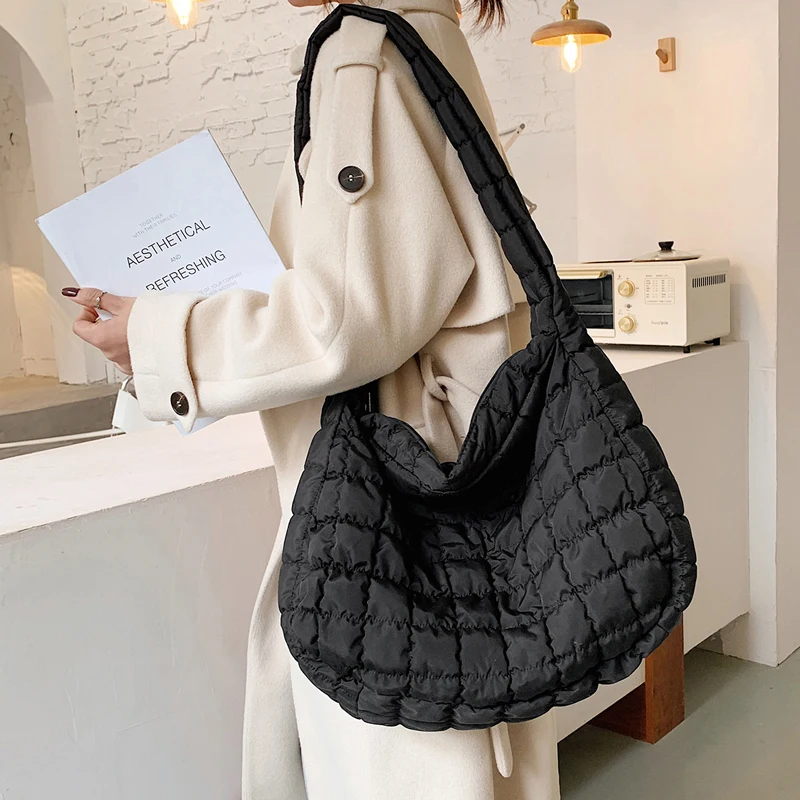 Women Space Cotton Shoulder Bag Winter Down Diagonal Bag Large Capacity Tote Crossbody Bag Luxury Designer Soft Handbag Bolsas