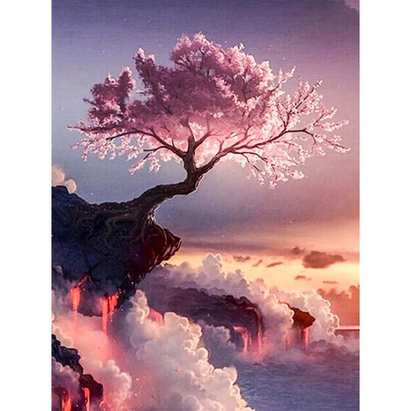 

Full Square round drill 5D DIY Diamond Painting Cherry Tree Volcano Diamond Embroidery Landscape Cross Stitch Rhinestone Mosaic
