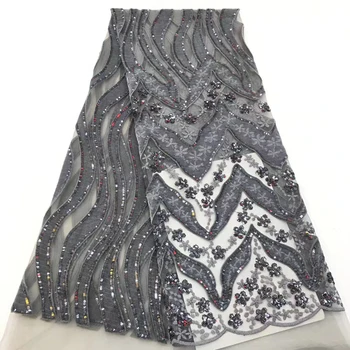 

High class evening dress material French net lace fabric fashion tulle lace material with sequin HNZ384(5yards/lot)