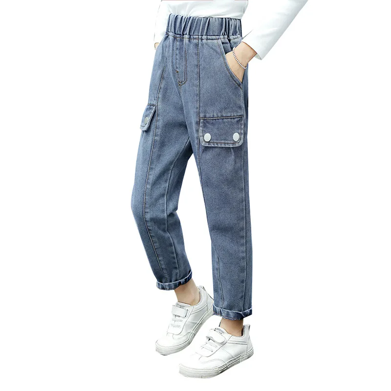 

2020 Spring Girl Jeans Fashion Elastic Waist Jeans For Girls Casual Children Denim Pants Autumn Teenage Girls Clothes 4-14 Years