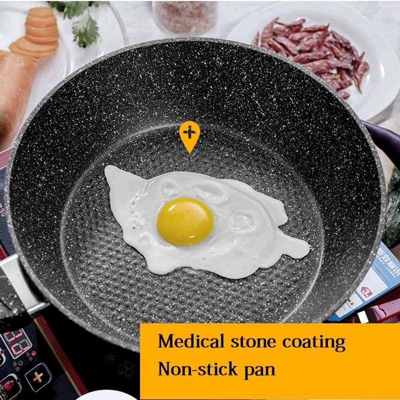 Comprar 24 CM 26 CM 28 CM Maifan Stone antiadherente sartén de aleación de aluminio olla de sopa Wok con tapa para cocina de Gas e inducción