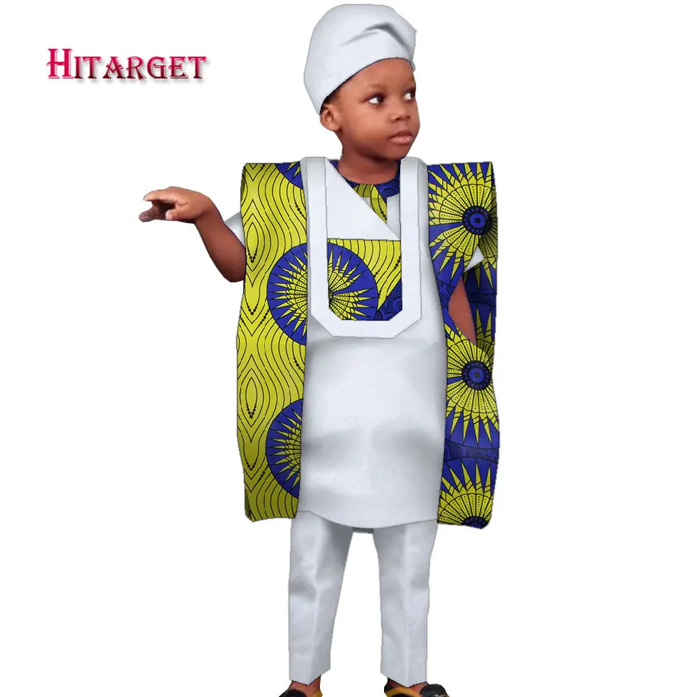 Children's Clothing African Agbada Robe Suit for Kids Patchwork Dashiki Boy Suit 4 Pcs Set Shirt Pant and Coat with Hat WYT619 formal dresses south africa Africa Clothing