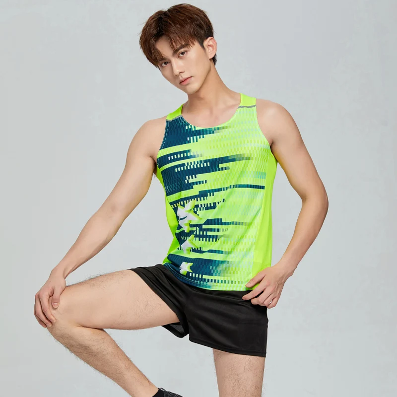 Men Sports Suits Quick Dry Slim Fit Marathon Running Track And Field Tracksuits Fashion Prints Gym Sportswear Vest+Shorts Set