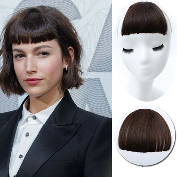 

Straight ONE Clip-in Blunt Bangs Sweeping Side Bangs Front Hair Fringes Black Brown Blond synthetic bangs for white