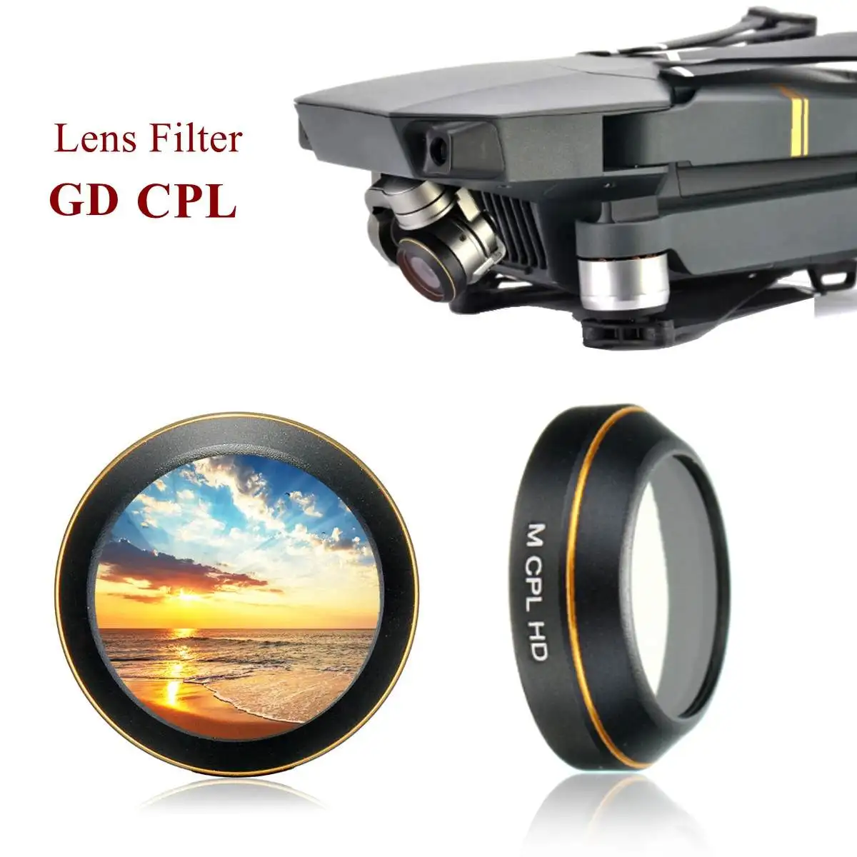 CPL(Циркулярный поляризатор) фильтр для DJI Mavic Pro в черном цвете с золотым краем и авиационным алюминиевым сплавом, оптическое стекло