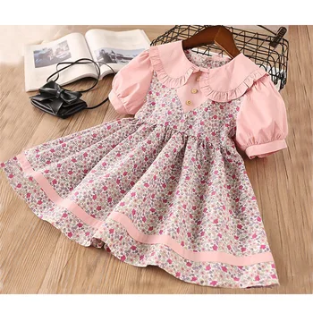 

2020 Summer Floral Lapel Collar Dress Little Girls Clothing Cotton Baby Girls Clothes Summer Toddler Baby Dresses for Birthday