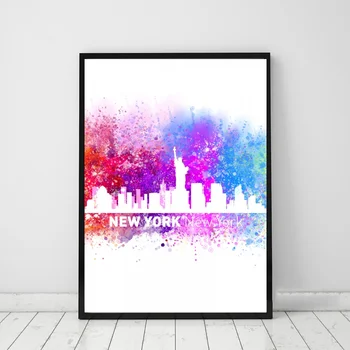 

New york watercolor landscape Poster Canvas Print Wall Pictures for Living Room No Frame