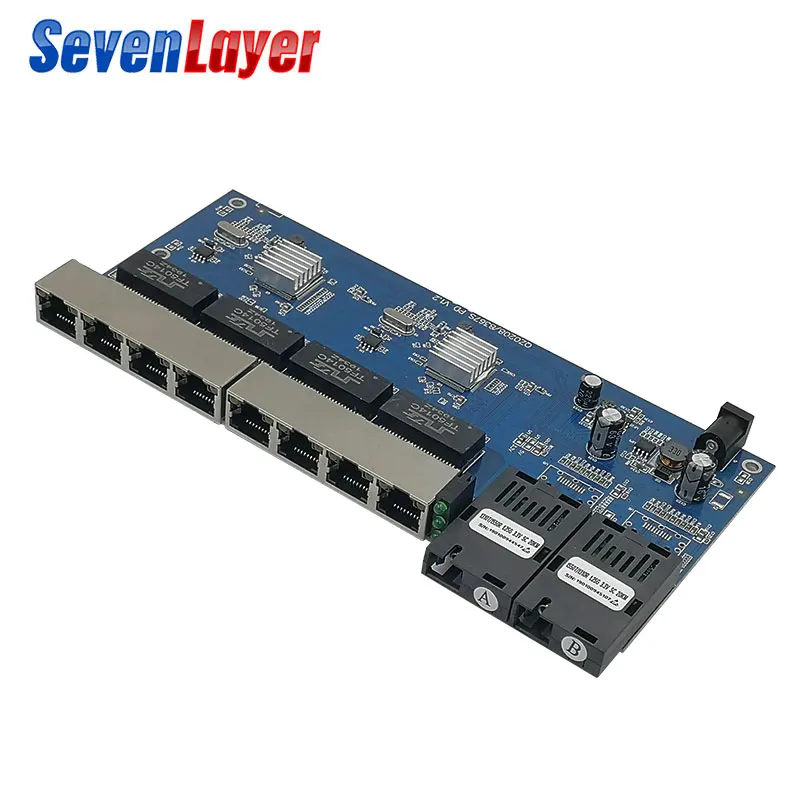 Волоконно оптический медиаконвертер Gigabit Ethernet коммутатор 10/100/1000 M PCBA 8 RJ45 UTP и 2