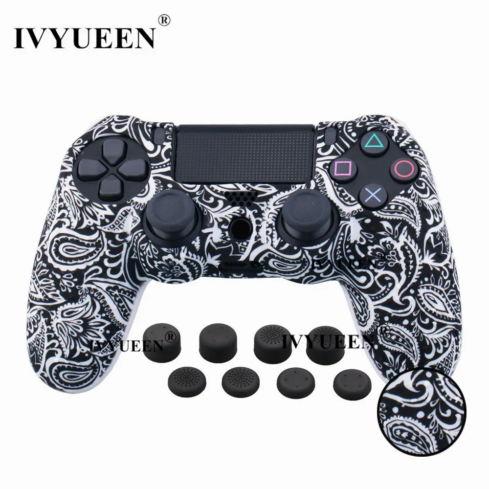 Ivyueen 10 в 1 Шипованная Мягкая Силиконовая защитный чехол кожи для sony Dualshock 4 PS4 Pro Slim контроллер с 8 шляпка аналогового стика