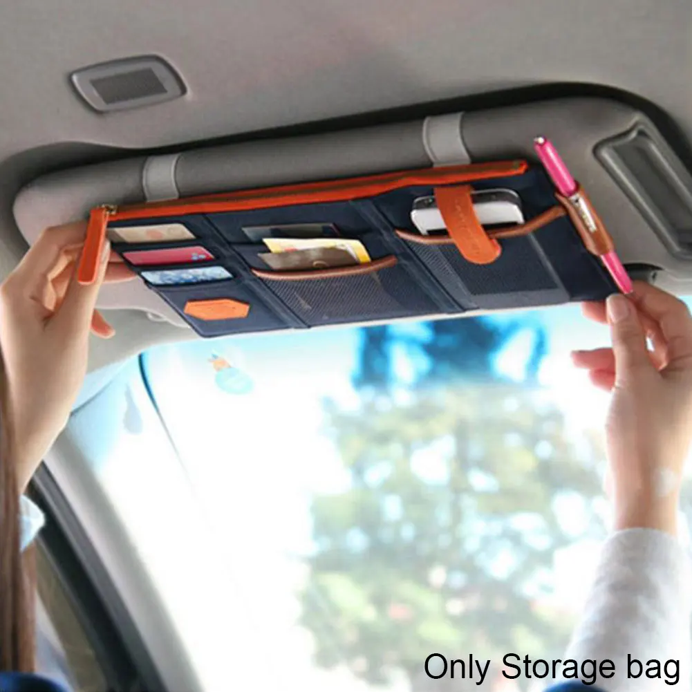Тёмно-синий Auto Interior Note Storage Case Document Zipper Car Mobile Phone Space Saving Grid Pen Bill Visor Organizer Large Capacity - Название цвета: Тёмно-синий