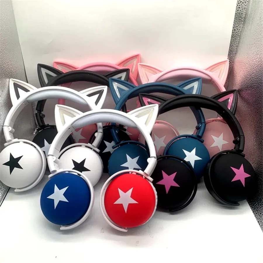 Kids Bluetooth 5 0 Headphones LED Light Cat Ears Headset Wireless Earphone HIFI Stereo Bass Headphone with Microphone For Kids
