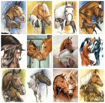 

HUACAN Diamond Painting Cross Stitch Horse Full Square Diamond Embroidery Mosaic Sale Animal Handmade Gift