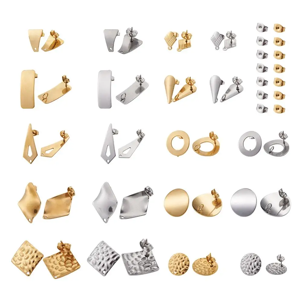 pandahall DIY Jewelry Kits 304 Stainless Steel Stud Earring Findings with Loop and Ear Nuts/Earring Backs Mixed Shape 20pairs|jewelry making kits| - AliExpress