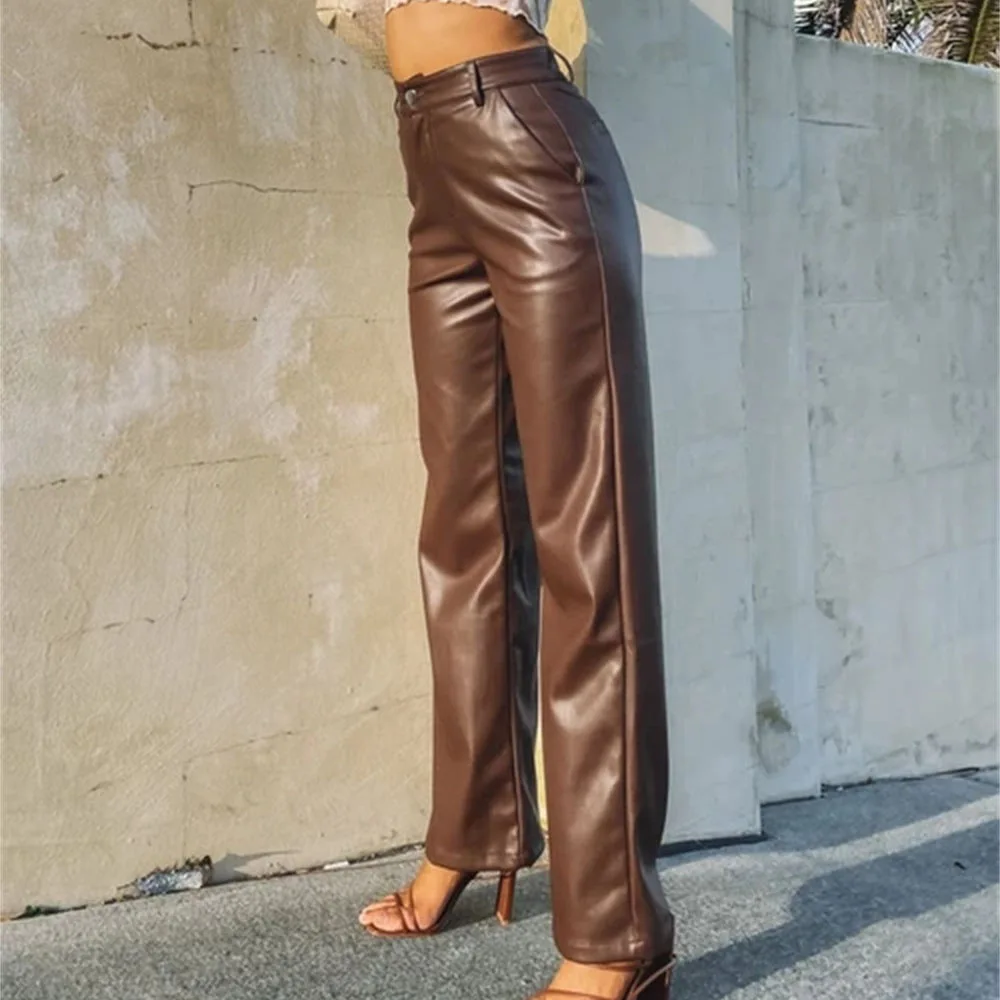 2022 Pu Leather Pants Y2K Women High 