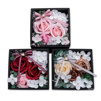 

3Pcs Flower Soap Rose Soap Heart Scented Bath Body Petal Rose Flower Soap Case Wedding Decoration Gift Festival Box For Wedding