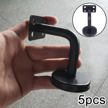 

5x BLACK HANDRAIL BRACKETS Stair Rail Banister Support Wall Mounted Fixing