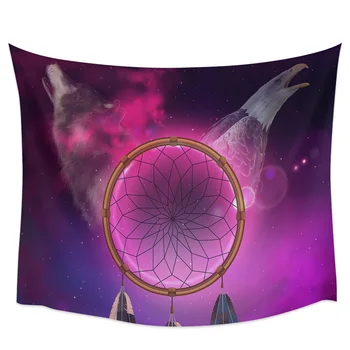 

Dream Catcher Wolf Bald Eagle Purple Tapestry Cover Beach Towel Picnic Yoga Mat Home Decoration