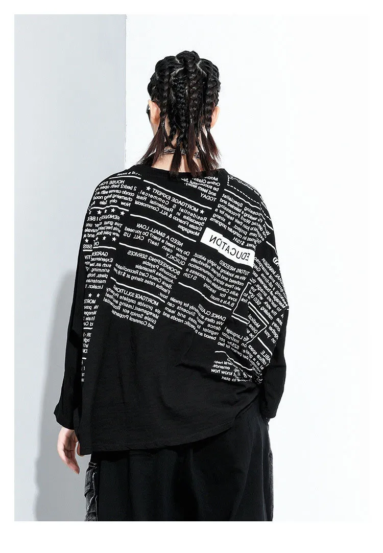 XITAO Letter Patchwork T Shirt Women Loose Fashion Personality All Match Batwing Sleeve 2020 New Autumn Tee Goddess Fan ZP3258