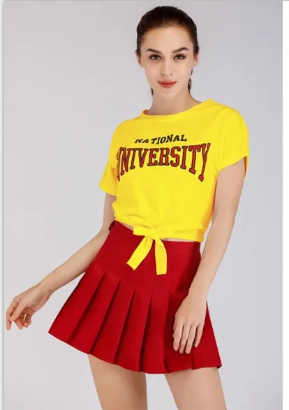 XS-XXL, сексуальный костюм Болельщицы, одежда для футбола, регби, баскетбола, для девушек, для чирлидинга, униформа для выступлений на сцене - Цвет: yellow top red skirt