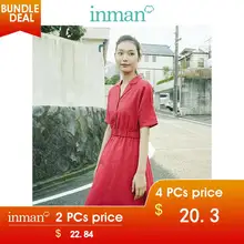INMAN, Новое поступление, прозрачное льняное одноцветное платье с отложным воротником, с определенной талией, ТРАПЕЦИЕВИДНОЕ свободное повседневное женское платье