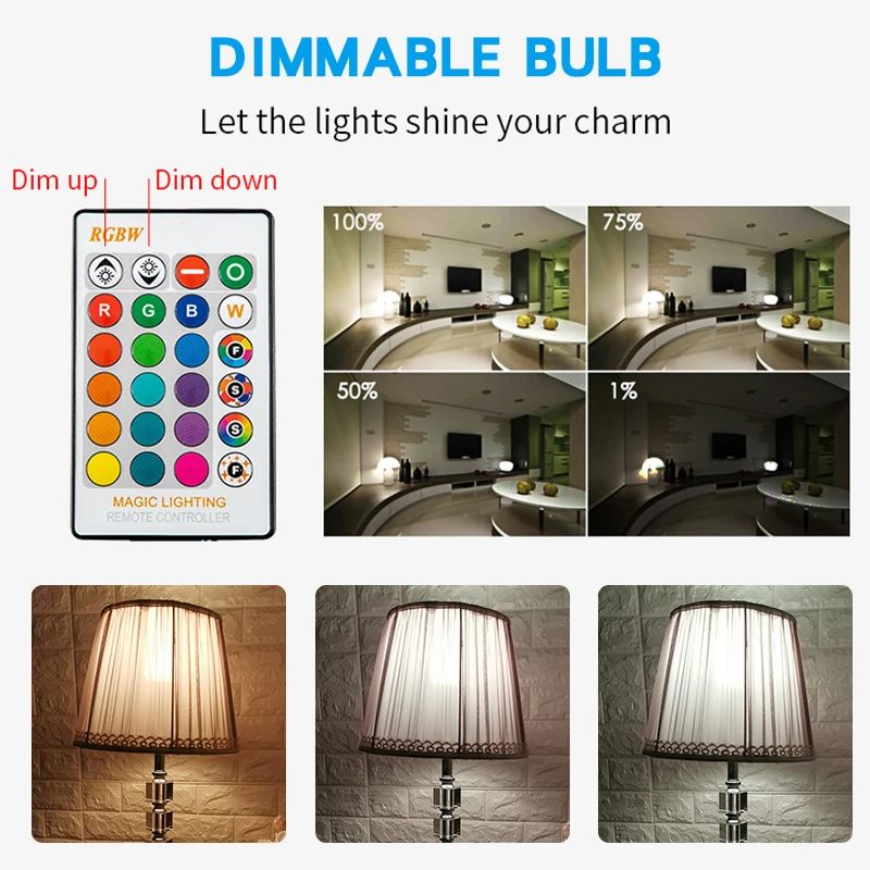 RGB Lamp Bulb LED RGBW  5W/7W/10W/15W/20W Remote Control   Colorful  Changing Home Decorative  Atmosphere  Lamp Bulb