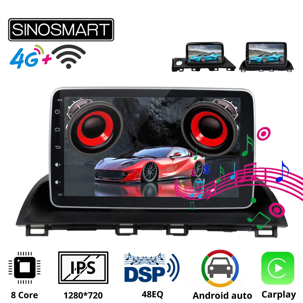 SINOSMART Car GPS Navigation Player for Mazda 3 Axela 2014-2019 for Mazda 6 Atenza 2017-2018 Support 8 Core DSP 48EQ 2G/4G RAM