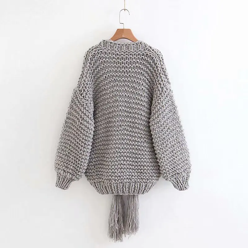 Большой размер осень зима ручной работы вязаный свитер женский кардиган веревка-как пояс-шнур фонарь рукав Повседневный свободный свитер